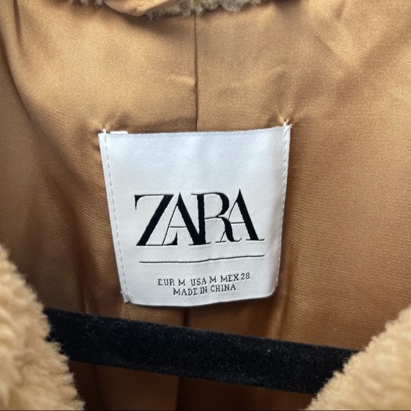 Zara Cropped Tan Sherpa Teddy Coat Jacket Size Medium - Picture 4 of 4